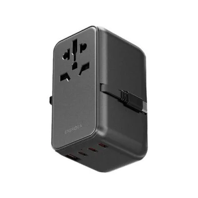 Energea Travelworld Adapter Gan85 With 80Cm Type-C Cable, 3C1A 85W - Gunmetal